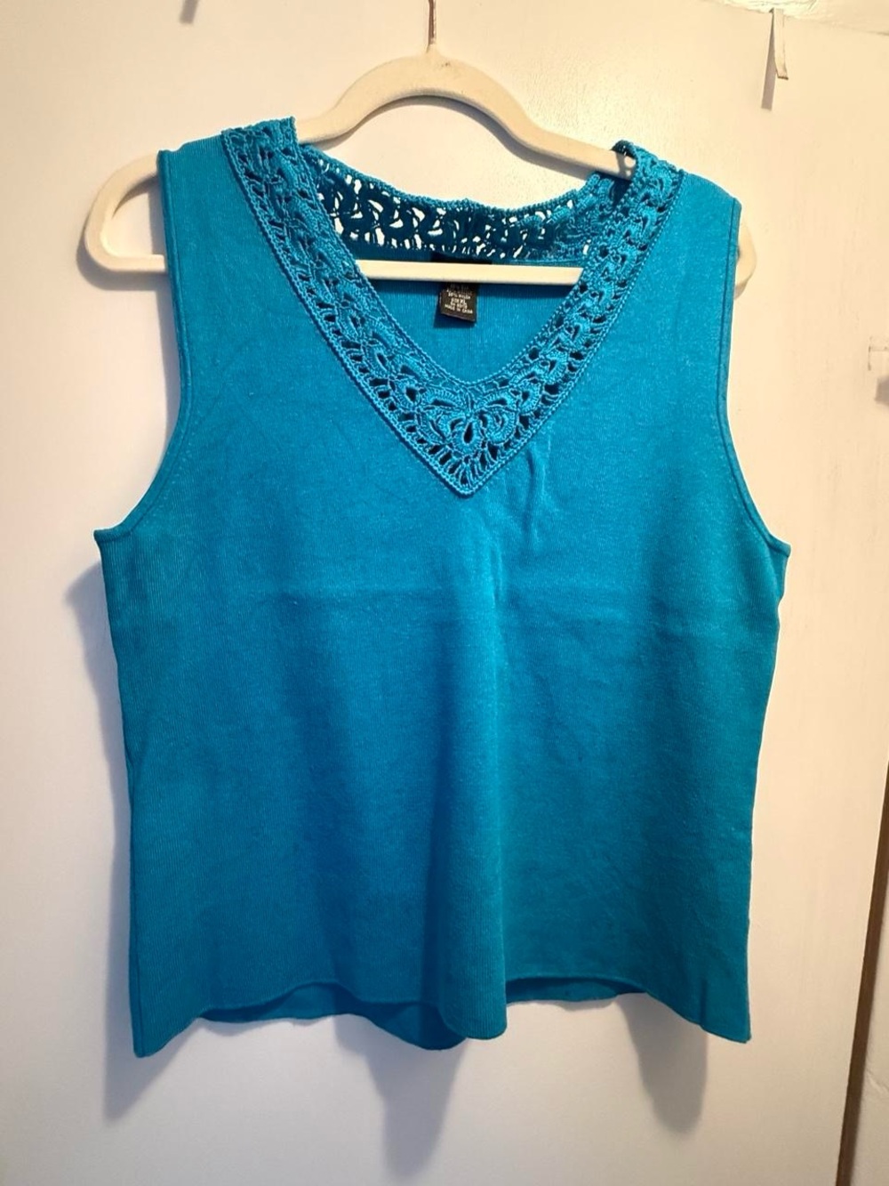 EVIE Teal Crochet V-Neck Tank Top